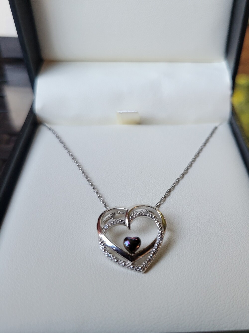 925 With 10k Fred Meyer Jewelers Silver Heart Pendant Necklace with Dark Accent